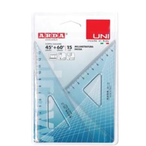 ARDA UNI COPPIA SQUADRE IN PLASTICA MILLIMETRATURA INCISA 45° E 60° 15 CM